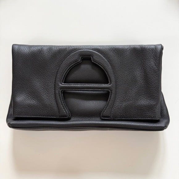 Etienne Aigner Black Pebbled Leather Clutch Handbag Magnetic Close